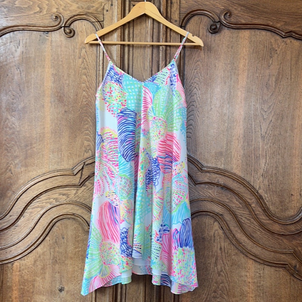 Lilly Pulitzer Clara Multi Roar of The Seas Asymmetric Hem Slip Dress - Picture 12 of 15